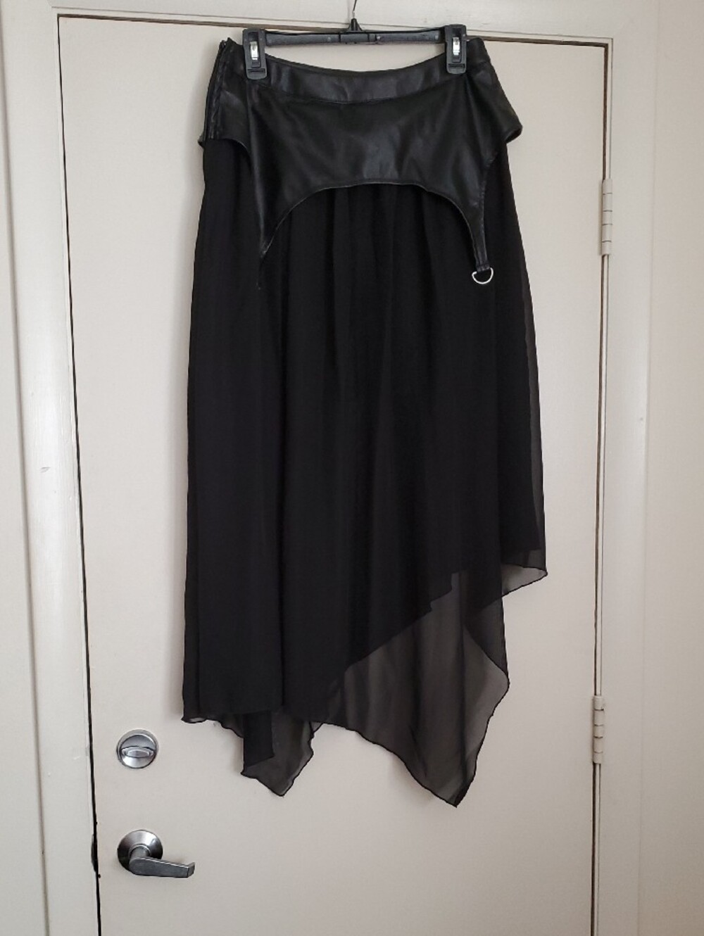Hot Topic Black Asymmetrical Chiffon Skirt with Faux Leather Waist - Picture 10 of 14